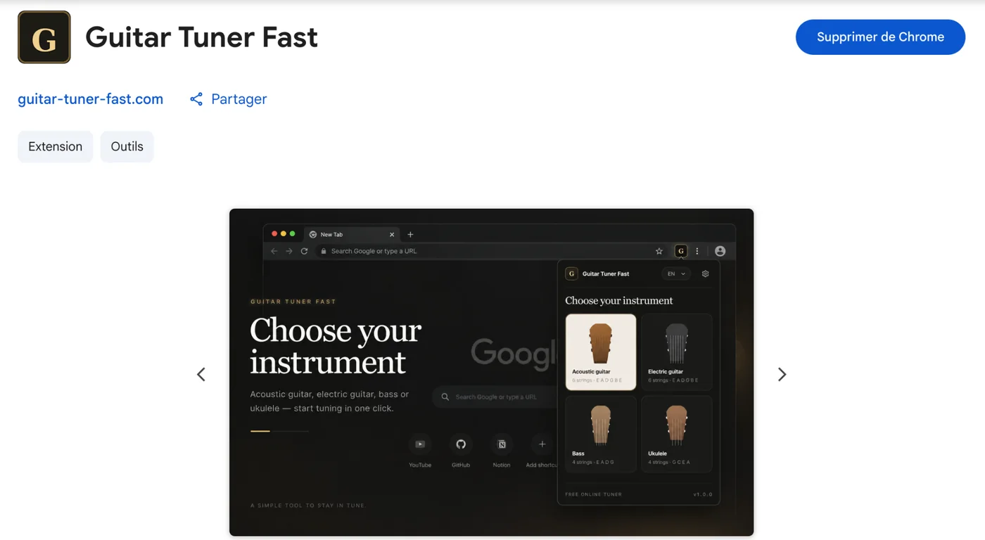 Guitar Tuner Fast sur le Chrome Web Store